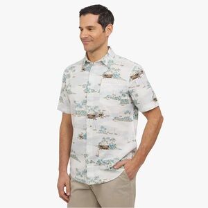 Men's Chaps Short Sleeve Printed Linen Blend Button-Down Hawaiian Shirt in Large